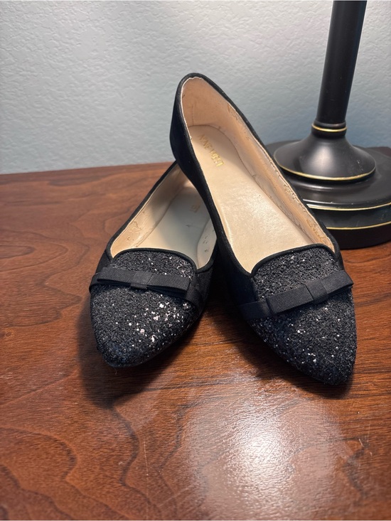 Nine West Shoes - Nine West Black Glitter Pointed Toe Flats with Ribbon Trim